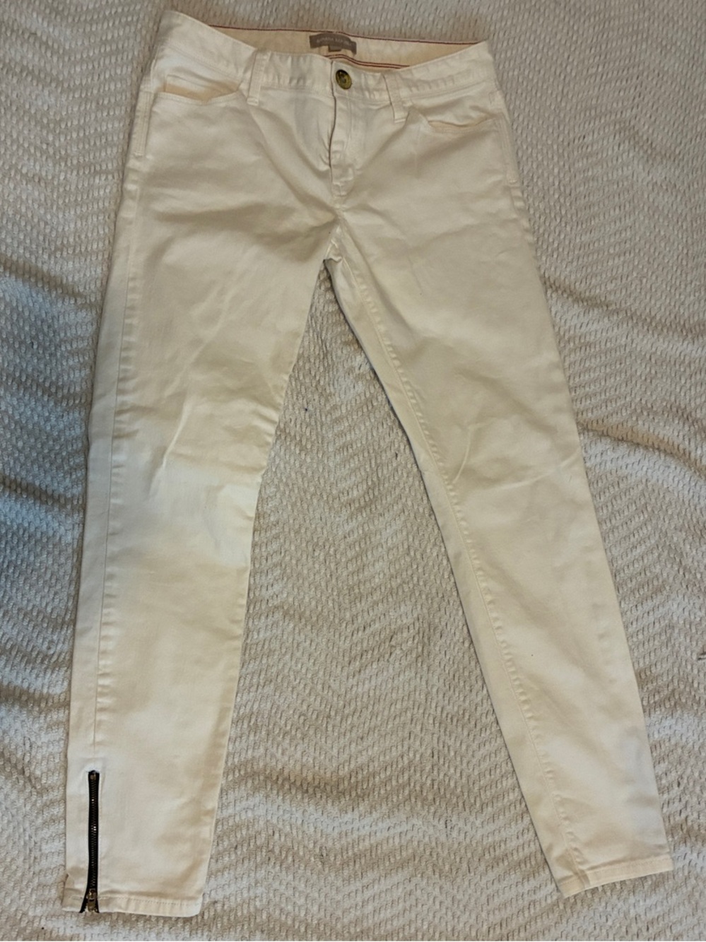 Women’s Cream Slim Stretch Slacks with Ankle Zipper